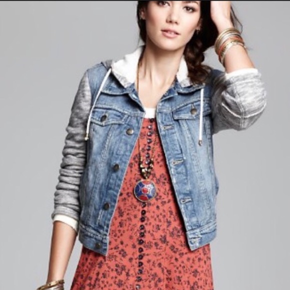Free People Knit Hooded Denim Jacket - Picture 4 of 8